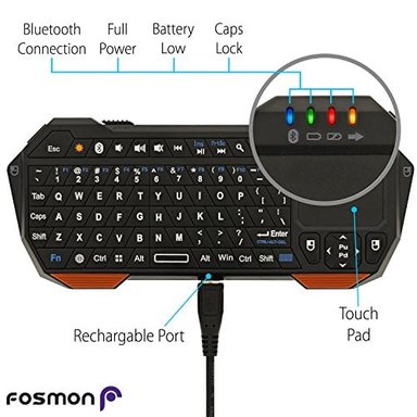 ACCESORIO CÓMPUTO GLOBAL SHOPEX FOSMON MINI CONTROLADOR TECLADO INALAMBRICO PORTATIL LIGERO QWERTY PANEL TACTIL INTEGRADO - 3