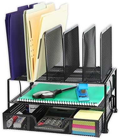 ORGANIZADOR GLOBAL SHOPEX ESCRITORIO SIMPLEHOUSEWARE MALLA CAJON DESLIZANTE DOBLE BANDEJA 5 SECCIONES VERTICALES NEGRO