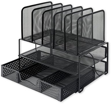 ORGANIZADOR GLOBAL SHOPEX ESCRITORIO SIMPLEHOUSEWARE MALLA CAJON DESLIZANTE DOBLE BANDEJA 5 SECCIONES VERTICALES NEGRO - 2