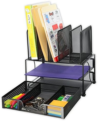 ORGANIZADOR GLOBAL SHOPEX ESCRITORIO SIMPLEHOUSEWARE MALLA CAJON DESLIZANTE DOBLE BANDEJA 5 SECCIONES VERTICALES NEGRO - 3