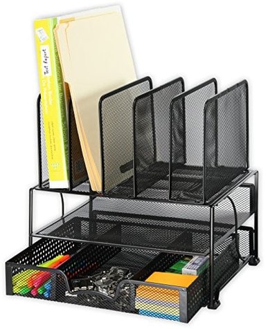 ORGANIZADOR GLOBAL SHOPEX ESCRITORIO SIMPLEHOUSEWARE MALLA CAJON DESLIZANTE DOBLE BANDEJA 5 SECCIONES VERTICALES NEGRO - 4