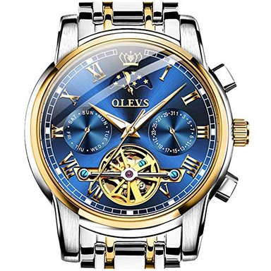 RELOJ OLEVS HOMBRE AUTOMÁTICO MECÁNICO SUIZA LUJO FASE LUNAR ACERO INOXIDABLE IMPERMEABLE