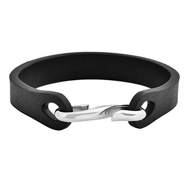 GEOFFREY BEENE - PULSERA DE PIEL Y ACERO INOXIDABLE CON CIERRE DE GANCHO PARA HOMBRE