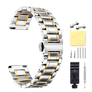 BINLUN - EXTENSIONES DE RELOJ DE ACERO INOXIDABLE DE REPUESTO CON EXTREMO RECTO Y CURVADO LIBERACIÓN RÁPIDA 6 COLORES