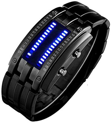 RELOJ GLOBAL SHOPEX HOMBRE DIGITAL BINARY MATRIX BLUE LED CLÁSICO CREATIVO MODA NEGRO PLATEADO