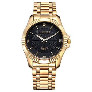 RELOJ GLOBAL SHOPEX HOMBRE INÓXIDABLE DORADO CRISTALES CLÁSICO FQ-005 ACERO