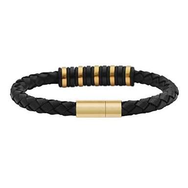 GEOFFREY BEENE - PULSERA DE PIEL TRENZADA PARA HOMBRE CON ADORNOS DE GOMA DE ACERO INOXIDABLE - 2