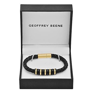 GEOFFREY BEENE - PULSERA DE PIEL TRENZADA PARA HOMBRE CON ADORNOS DE GOMA DE ACERO INOXIDABLE - 3