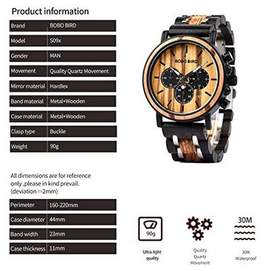 COLLAR BOBO BIRD WBRU7615-PARENT RELOJ MADERA HOMBRE LUJO LIGERO CON PANTALLA MULTIFUNCIONAL - 3