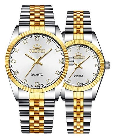 RELOJ GLOBAL SHOPEX UNISEX PAREJASUIZOS ORO CUARZO ACERO INOXIDABLE IMPERMEABLE