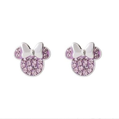 ARETES DISNEY PLATA ESTERLINA CON PIEDRA DE NACIMIENTO MINNIE MOUSE PARA MUJERES Y NIÑAS