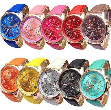 SET RELOJ GLOBAL SHOPEX MUJER WEICAMAL MAYOR 10 UNIDADES MODA PU SURTIDO NÚMEROS ROMANOS CUERO