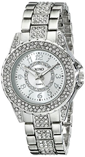 RELOJ XOXO MUJER ANÁLOGO CAJA PLATEADO BISEL DIAMANTES IMITACIÓN ESFERA RAYOS SOL