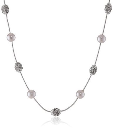 COLLAR ANNE KLEIN 'CLASSICS SILVER-TONE CREMA BOLA FUEGO PERLA 19'