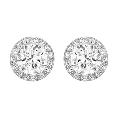 ARETES SWAROVSKI WOMEN'S ANGELIC STUD EARRING JEWELRY COLLECTION RHODIUM FINISH BLUE CRYSTALS CLEAR