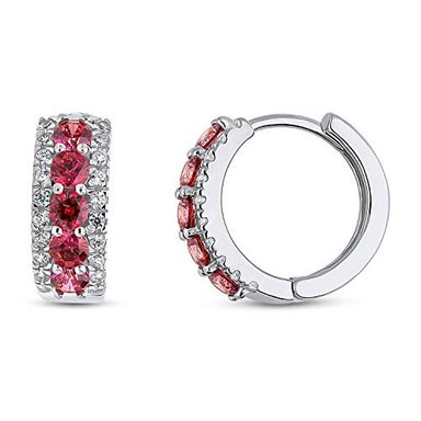 BERRICLE PENDIENTES DE ARO CHAPADOS EN RODIO DE PLATA DE LEY CON CIRCONITA CÚBICA REDONDA ROJA Y CIRCONITA CÚBICA