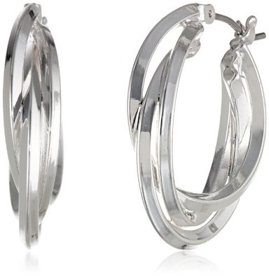 ANNE KLEIN 'CLASSICS' - PENDIENTES DE ARO CON TRIPLE ANILLO PLATEADO