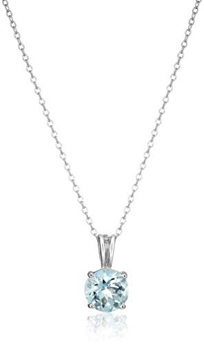 AMAZON ESSENTIALS STERLING SILVER GENUINE OR CREATED ROUND CUT BIRTHSTONE PENDANT NECKLACE 18'