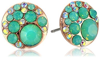 BETSEY JOHNSON - PENDIENTES DE TUERCA CON CRISTALES DE ORO ROSA Y AZUL