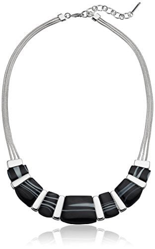 COLLAR NINE WEST SILVER-TONE Y NEGRO ÁGATA 16' FRONTAL + 2' EXTENDER