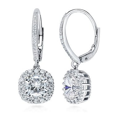 BERRICLE CHAPADO EN PLATA DE LEY CUSHION CUT CIRCONIO CÚBICO CZ HALO COLLAR Y ARETES SET - 2
