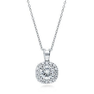 BERRICLE CHAPADO EN PLATA DE LEY CUSHION CUT CIRCONIO CÚBICO CZ HALO COLLAR Y ARETES SET - 3
