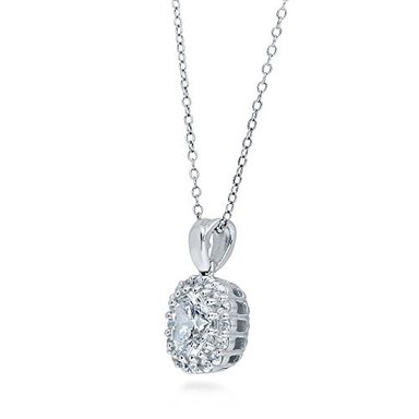 BERRICLE CHAPADO EN PLATA DE LEY CUSHION CUT CIRCONIO CÚBICO CZ HALO COLLAR Y ARETES SET - 4