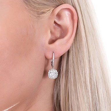 BERRICLE CHAPADO EN PLATA DE LEY CUSHION CUT CIRCONIO CÚBICO CZ HALO COLLAR Y ARETES SET - 5