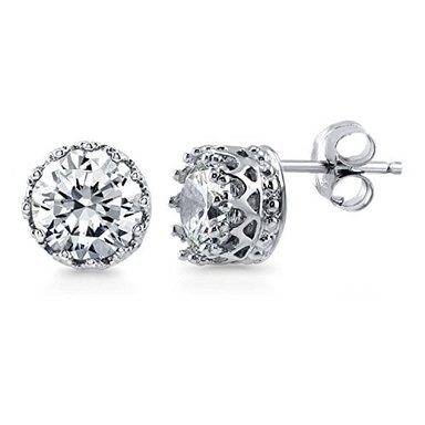 ARETES BERRICLE PLATA DE LEY RONDA CUT CIRCONIO CÚBICO CZ SOLITAIRE STUD ARETE 1.68QUILATES
