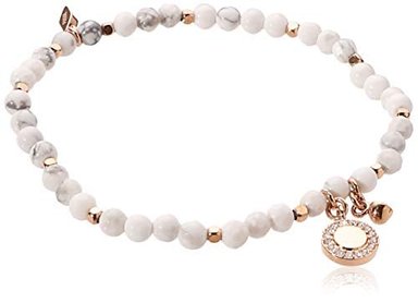 FOSSIL - PULSERA DE ACERO INOXIDABLE CON CUENTAS DE ORO ROSA PARA MUJER
