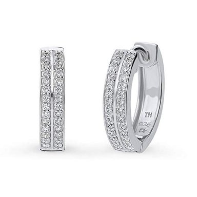 PENDIENTES DE ARO BERRICLE PLATA DE LEY CHAPADA EN RODIO CON CIRCONITA CÚBICA DE DOBLE FILA MEDIANA DE 06 PULGADAS