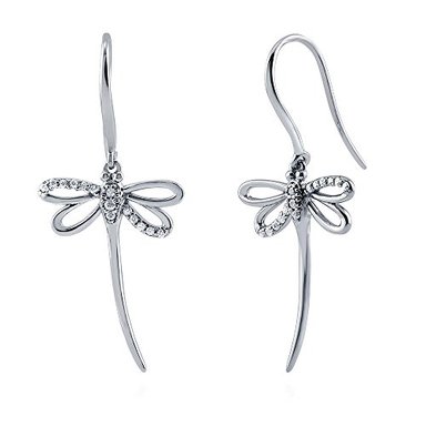 BERRICLE PENDIENTES COLGANTES DE PLATA DE LEY CHAPADA EN RODIO CIRCONITA CÚBICA DISEÑO DE LIBÉLULA Y PEZ