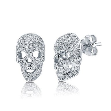 BERRICLE CHAPADO EN PLATA DE LEY CIRCONIO CÚBICO CZ CRÁNEO HUESOS MODA STUD ARETE