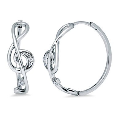 PENDIENTES BERRICLE PLATA DE LEY ARO CHAPADOS RODIO CON CIRCONITA CÚBICA TRIPLE FILO Y NOTA MUSICAL TAMAÑO