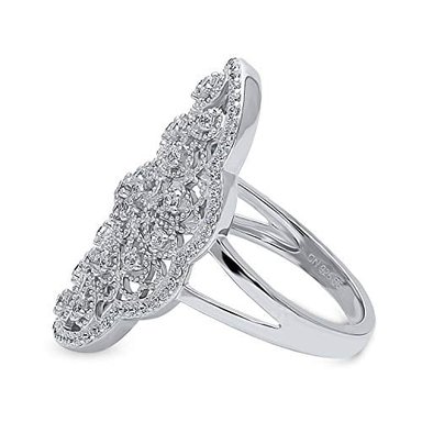 ANILLO BERRICLE PLATA DE LEY CHAPADA RODIO CIRCONITA CÚBICA DISEÑO FLORES ESTILO ART DECO CON FILIGRANA CÓCTEL - 3