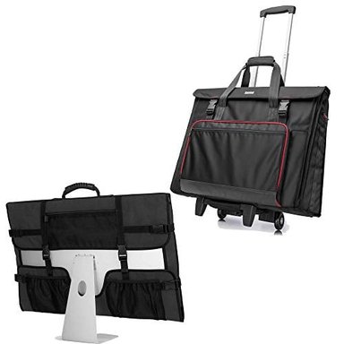 BOLSA DE MANO CON ASA DE GOMA CURMIO CON RUEDAS COMPATIBLE CON APPLE IMAC DE 27' DISEÑO PATENTADO COLOR NEGRO