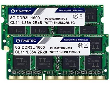 MEMORIA RAM GLOBAL SHOPEX TIMETEC PARA ORDENADOR PORTÁTIL (16 GB 2 X 8 GB DDR3 1600 MHZ PC3L-12800 PC3-12800 SIN MEMORIA - 1
