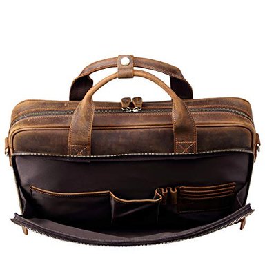 JACKYCHRIS - MALETÍN DE PIEL AUTÉNTICA PARA HOMBRE 15.6' COLOR AMARILLO Y MARRÓN - 4