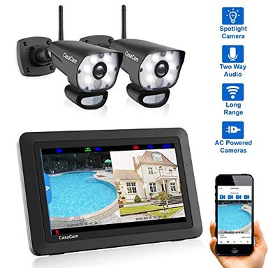 CASACAM VS100X - SISTEMA DE CÁMARA DE SEGURIDAD INALÁMBRICA CON CÁMARAS HD DE CA Y MONITOR DE PANTALLA TÁCTIL DE 7'