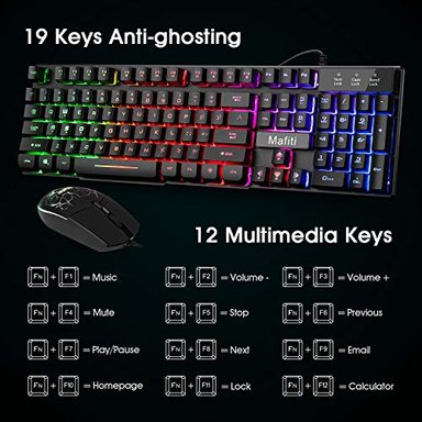 TECLADO GLOBAL SHOPEX CABLE VIDEOJUEGOS MAFITI RETROILUMINADO POR USB LED RATON RGB 3200 PPP - 5
