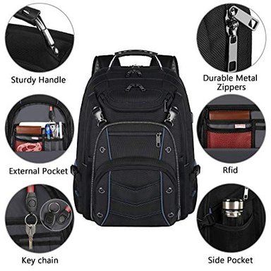 MOCHILA DE ORDENADOR PORTÁTIL 18.4 PARA HOMBRES MOCHILA EXTRA GRANDE DE 55 L CON PUERTO DE CARGADOR USB APROBADO POR TSA - 2