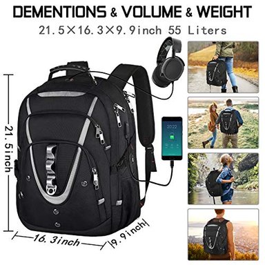 MOCHILA GLOBAL SHOPEX DE ORDENADOR PORTÁTIL 18.4 PARA HOMBRES DE 55L EXTRA GRANDE PARA JUEGOS PORTÁTILES CON PUERTO - 6