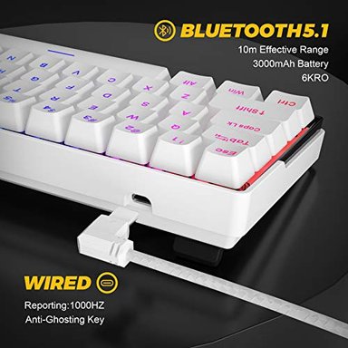 KEMOVE DK61- TECLADO MECÁNICO PARA JUEGOS - INALÁMBRICO/BLUETOOTH 5 CON CABLE. 1 - INTERCAMBIABLE EN CALIENTE - 2