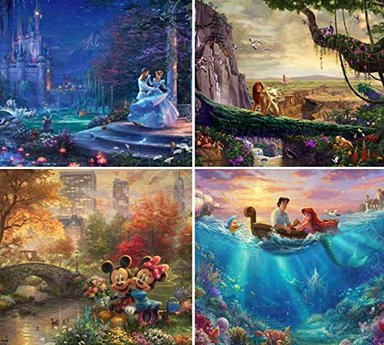 JUEGO DE ROMPECABEZAS CEACO DE 500 PIEZAS DE THOMAS KINKADE DISNEY DREAMS 4 EN 1  CENICIENTA/REY LEÓN/LA SIRENITA/MICKEY