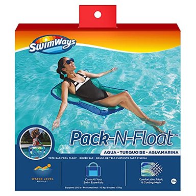 SWIMWAYS PACK-N-FLOAT 2 EN 1 SILLA DE PISCINA Y BOLSA DE MANO PALMA AZUL