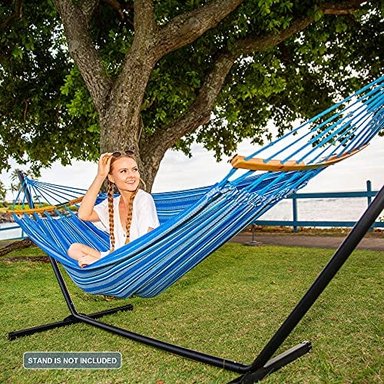 HAMACA DOBLE SUNCREAT CON BARRA ESPARCIDORA CURVADA HAMACA PORTÁTIL AL AIRE LIBRE CON BOLSA DE TRANSPORTE Y CORREAS - 2