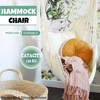 SILLA HAMACA HATISAN MULTICOLOR COLGANTE CON CUERDA PARA INTERIOR AL AIRE LIBRE TEJIDO DE ALGODÓN RESISTENTE MÁXIMO 300 LIBRAS - 2