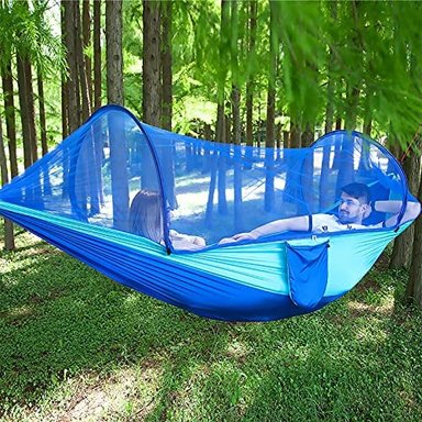 HAMACA PORTÁTIL DE CAMPING LFL CON MOSQUITERA HAMACAS CON CORREAS DE ÁRBOL DE 13 PIES COLOR AZUL