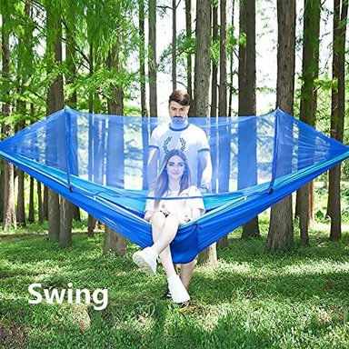 HAMACA PORTÁTIL DE CAMPING LFL CON MOSQUITERA HAMACAS CON CORREAS DE ÁRBOL DE 13 PIES COLOR AZUL - 2