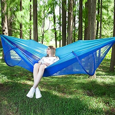 HAMACA PORTÁTIL DE CAMPING LFL CON MOSQUITERA HAMACAS CON CORREAS DE ÁRBOL DE 13 PIES COLOR AZUL - 3